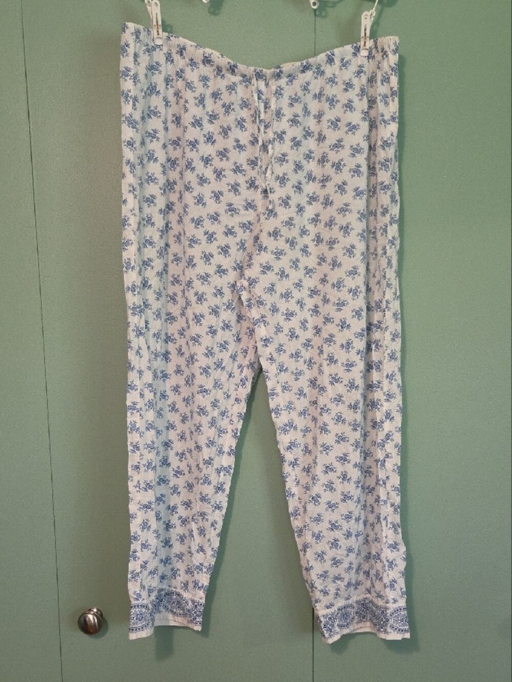 Lauren Ralph Lauren Black Label White And Blue Floral Pajama Set Size Large - Picture 6 of 8